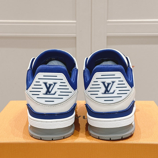 LV TRAINER SNEAKER IN GASTON BLUE GRAINED CALFSKIN