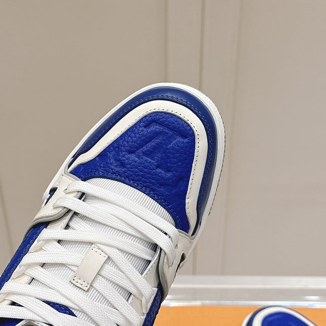 LV TRAINER SNEAKER IN GASTON BLUE GRAINED CALFSKIN