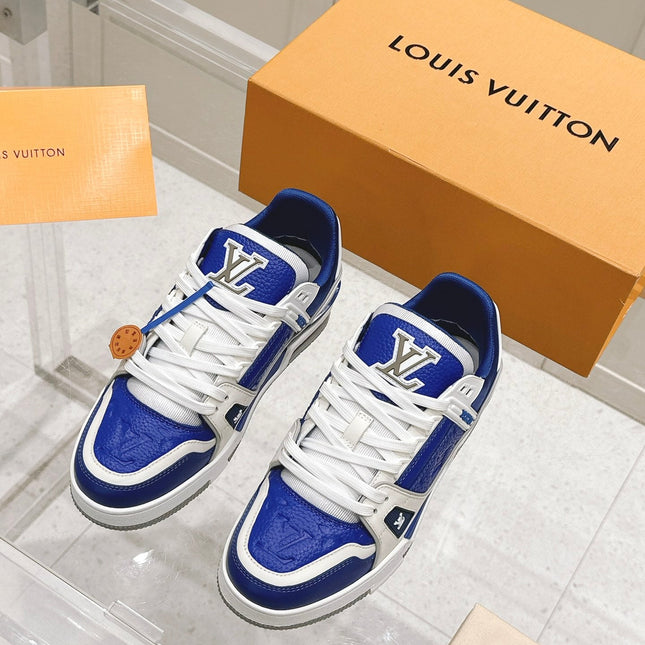 LV TRAINER SNEAKER IN GASTON BLUE GRAINED CALFSKIN