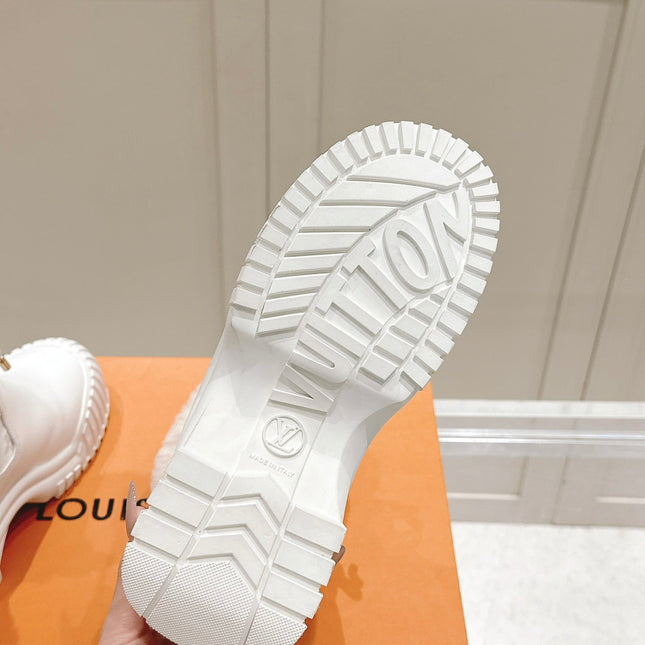 RUBY FLAT ANKLE BOOT IN WHITE CALFSKIN AND MONOGRAM NYLON