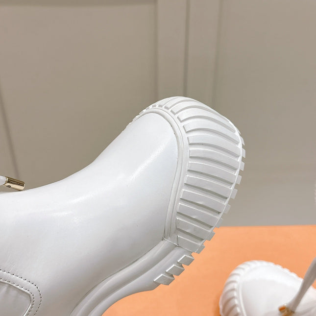 RUBY FLAT ANKLE BOOT IN WHITE CALFSKIN AND MONOGRAM NYLON