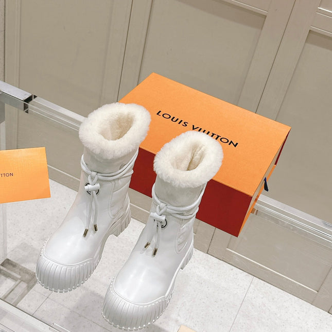 RUBY FLAT ANKLE BOOT IN WHITE CALFSKIN AND MONOGRAM NYLON