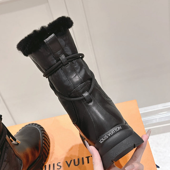 RUBY FLAT ANKLE BOOT IN BLACK CALFSKIN AND MONOGRAM NYLON