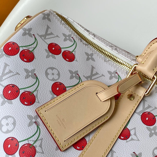 KEEPALL BANDOULIÈRE 45 IN WHITE AND RED CALFSKIN