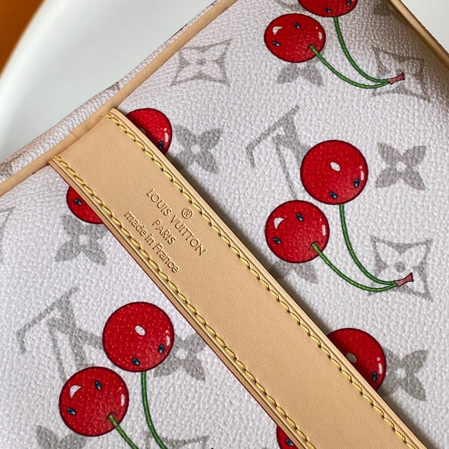 KEEPALL BANDOULIÈRE 45 IN WHITE AND RED CALFSKIN