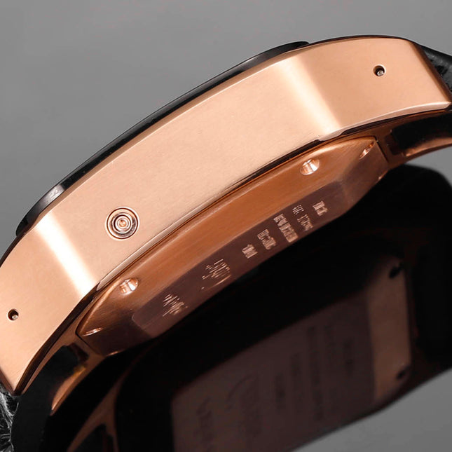 CARTIER SANTOS CHRONOGRAPH WATCH ROSE GOLD CASE WITH BLACK LEATHER STRAP