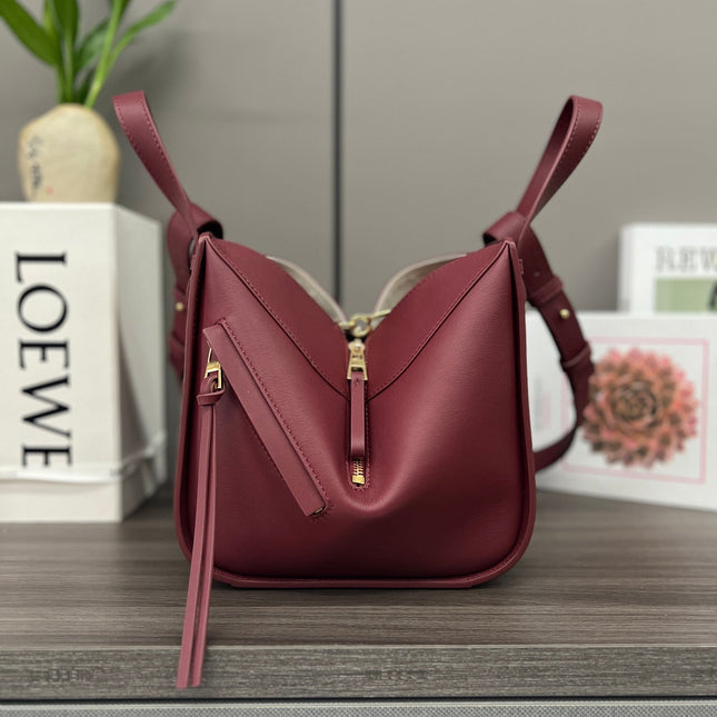 LOE 20 HAMMOCK COMPACT BAG IN BURGUNDY RED CALFSKIN