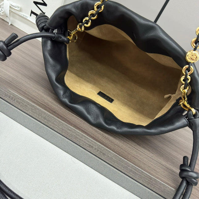 LOE MEDIUM 30 FLAMENCO PURSE BUCKET IN BLACK LAMBSKIN