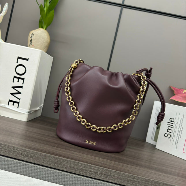 LOE 32 FLAMENCO PURSE BUCKET IN CHESTNUT BROWN LAMBSKIN