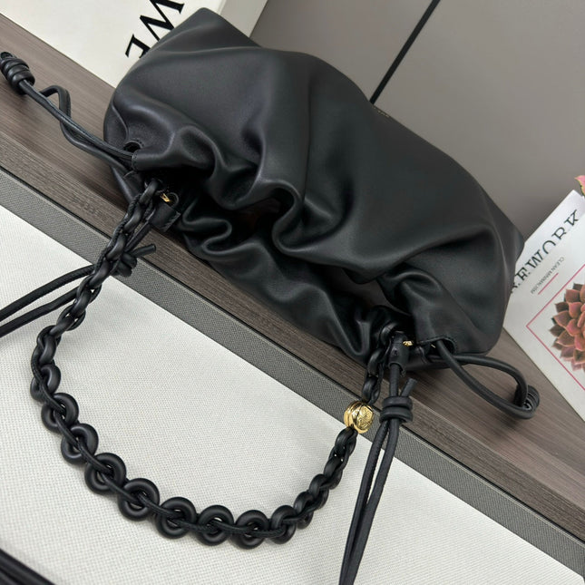 LOE LARGE 41 FLAMENCO PURSE BUCKET IN BLACK LAMBSKIN