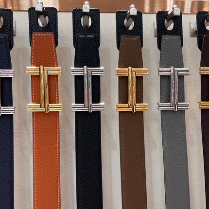 HM TRAVERSE BELT BUCKLE & REVERSIBLE NAVY BLUE LEATHER STRAP 38 MM SILVER HARDWARE