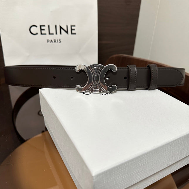 TRIOMPHE BELT 30MM IN DARK BROWN CALFSKIN WITH SILVER BUCKLE