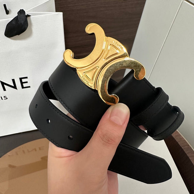 TRIOMPHE BELT 30MM IN BLACK CALFSKIN WITH GOLD BUCKLE