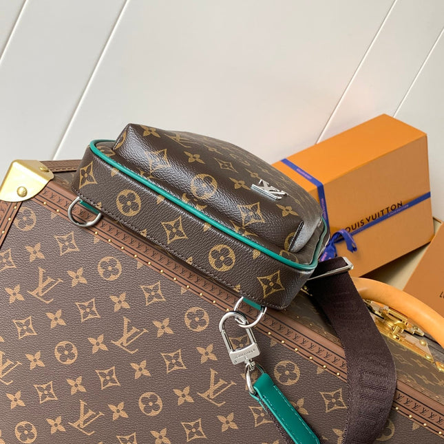 AVENUE SLINGBAG 31 IN BROWN MIX GREEN DAMIER GRAPHITE CANVAS
