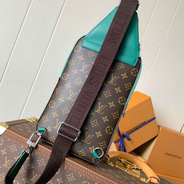 AVENUE SLINGBAG 31 IN BROWN MIX GREEN DAMIER GRAPHITE CANVAS