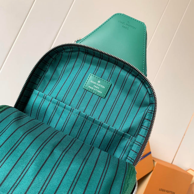 AVENUE SLINGBAG 31 IN BROWN MIX GREEN DAMIER GRAPHITE CANVAS