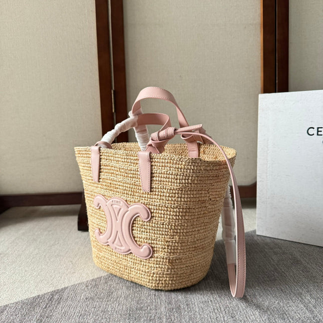 TEEN SUPPLE CELINE 22 PINK IN RAFFIA AND CALFSKIN
