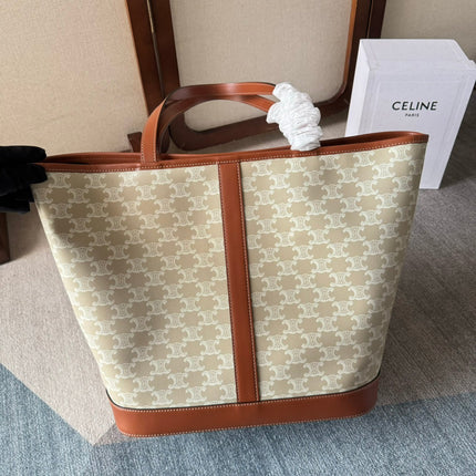 TRIOMPHE CANVAS 31.5 IN PRINTED CALFSKIN BROWN WHITE