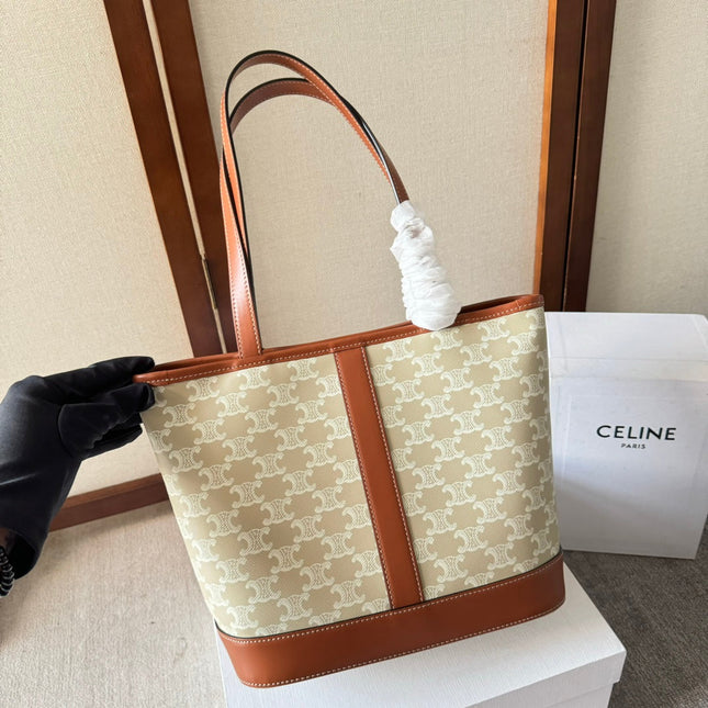 TRIOMPHE CANVAS 26.5 IN PRINTED CALFSKIN BROWN WHITE