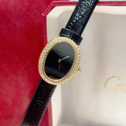 BAIGNOIRE WATCH GOLD CASE AND LEATHER STRAP WITH CRYSTALS