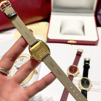 BAIGNOIRE WATCH GOLD CASE AND LEATHER STRAP WITH CRYSTALS