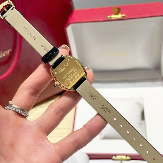 BAIGNOIRE WATCH GOLD CASE AND BLACK LEATHER STRAP