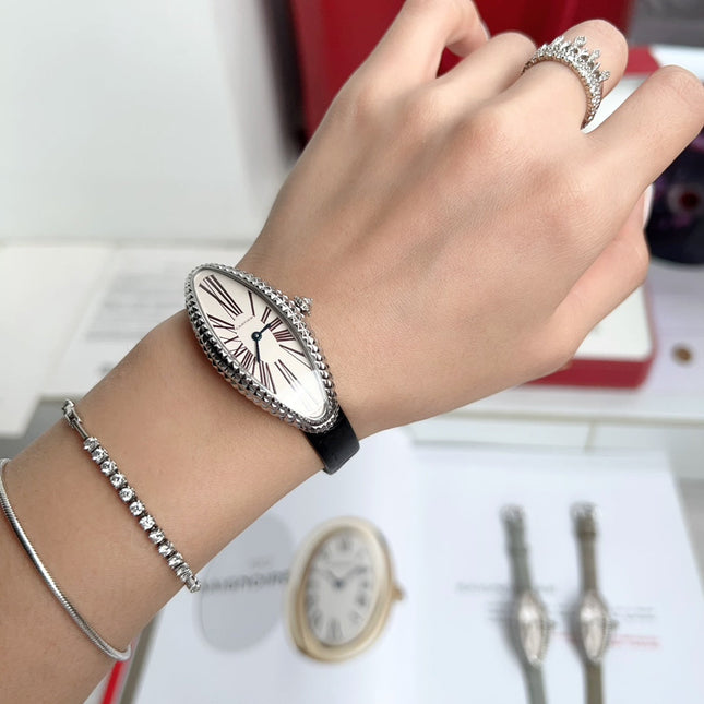 BAIGNOIRE ALLONGÉE WATCH ROSE GOLD CASE WITH BLACK LEATHER STRAP