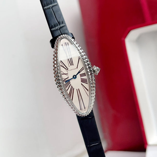 BAIGNOIRE ALLONGÉE WATCH ROSE GOLD CASE WITH BLACK LEATHER STRAP