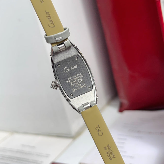 BAIGNOIRE ALLONGÉE WATCH ROSE GOLD CASE WITH PASTEL GRAY LEATHER STRAP