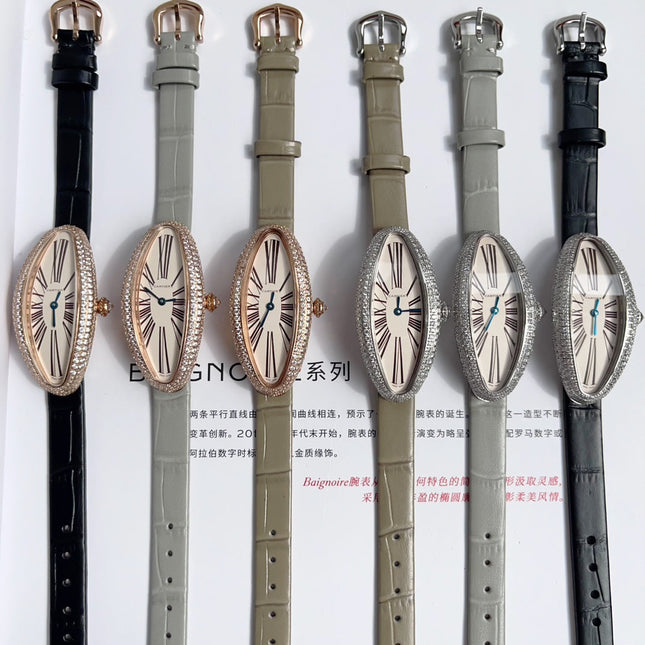 BAIGNOIRE ALLONGÉE WATCH ROSE GOLD CASE WITH PASTEL GRAY LEATHER STRAP