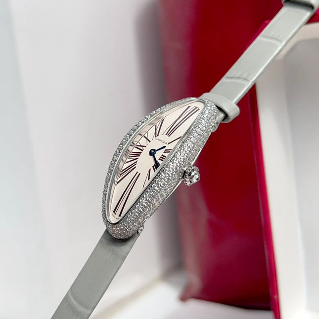 BAIGNOIRE ALLONGÉE WATCH ROSE GOLD CASE WITH PASTEL GRAY LEATHER STRAP