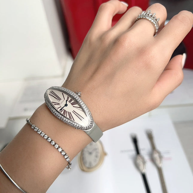 BAIGNOIRE ALLONGÉE WATCH ROSE GOLD CASE WITH PASTEL GRAY LEATHER STRAP