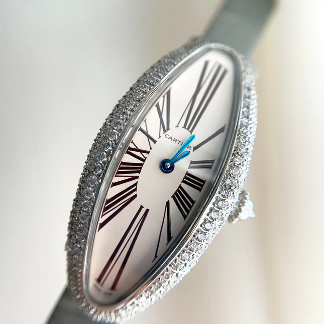 BAIGNOIRE ALLONGÉE WATCH ROSE GOLD CASE WITH PASTEL GRAY LEATHER STRAP