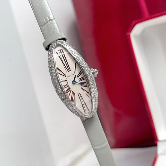 BAIGNOIRE ALLONGÉE WATCH ROSE GOLD CASE WITH PASTEL GRAY LEATHER STRAP
