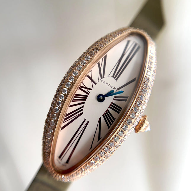 BAIGNOIRE ALLONGÉE WATCH ROSE GOLD CASE WITH WARM GRAY LEATHER STRAP