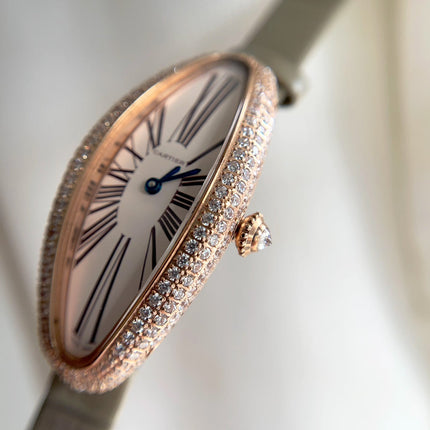 BAIGNOIRE ALLONGÉE WATCH ROSE GOLD CASE WITH WARM GRAY LEATHER STRAP