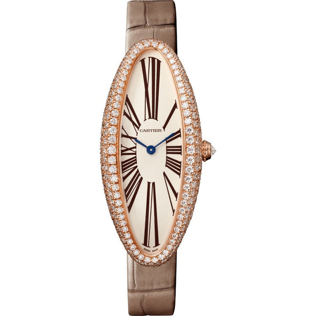 BAIGNOIRE ALLONGÉE WATCH ROSE GOLD CASE WITH WARM GRAY LEATHER STRAP