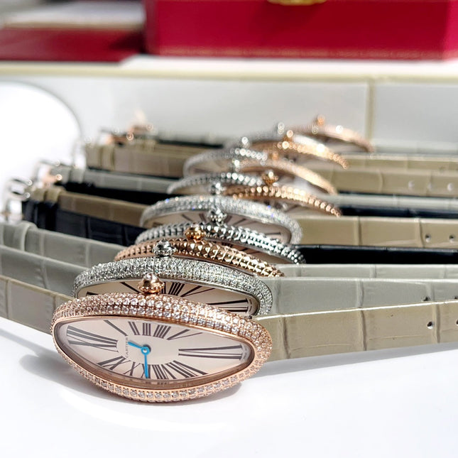 BAIGNOIRE ALLONGÉE WATCH ROSE GOLD CASE WITH WARM GRAY LEATHER STRAP