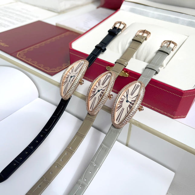 BAIGNOIRE ALLONGÉE WATCH ROSE GOLD CASE WITH WARM GRAY LEATHER STRAP