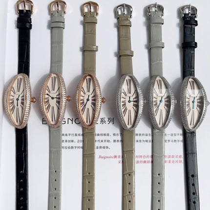 BAIGNOIRE ALLONGÉE WATCH ROSE GOLD CASE WITH WARM GRAY LEATHER STRAP