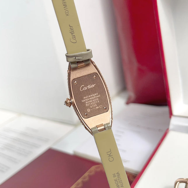 BAIGNOIRE ALLONGÉE WATCH ROSE GOLD CASE WITH WARM GRAY LEATHER STRAP
