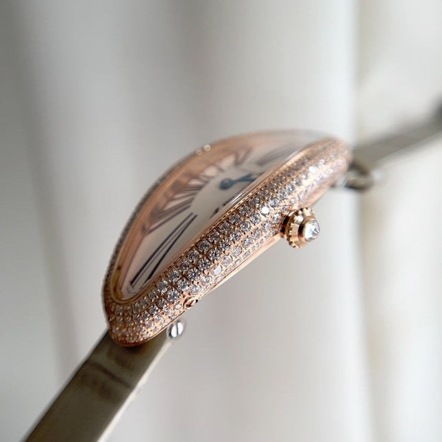BAIGNOIRE ALLONGÉE WATCH ROSE GOLD CASE WITH WARM GRAY LEATHER STRAP