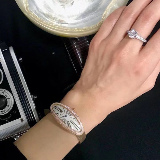BAIGNOIRE ALLONGÉE WATCH ROSE GOLD CASE WITH WARM GRAY LEATHER STRAP