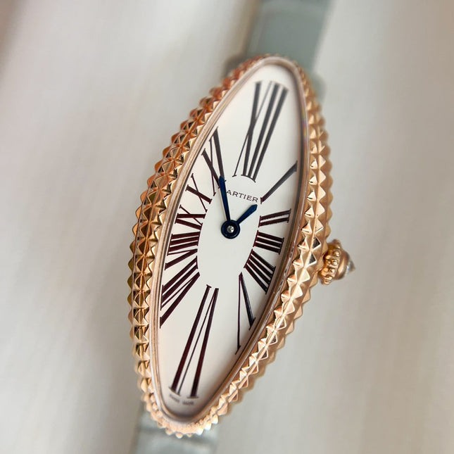 BAIGNOIRE ALLONGÉE WATCH ROSE GOLD CASE WITH ASH GRAY LEATHER STRAP