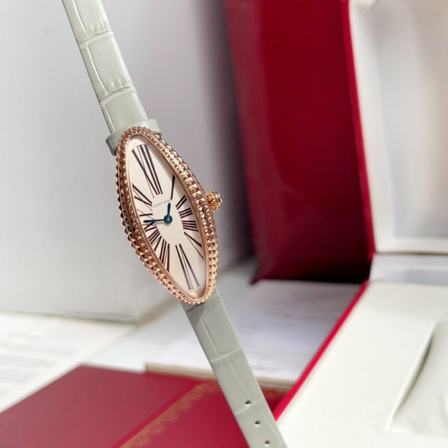 BAIGNOIRE ALLONGÉE WATCH ROSE GOLD CASE WITH ASH GRAY LEATHER STRAP