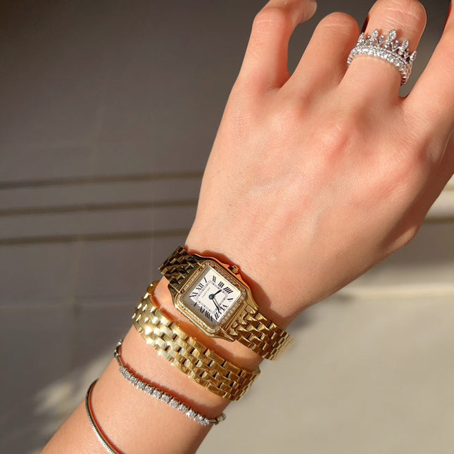 PANTHÈRE DE CARTIER WATCH GOLD CASE WITH CRYSTALS