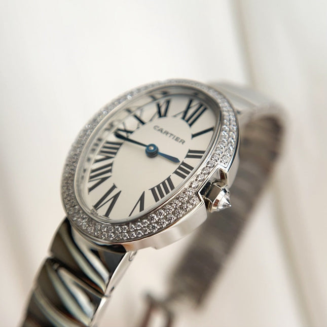 BAIGNOIRE DE CARTIER – OVAL SHAPE SILVER WITH SINGLE LINE DIAMONDS