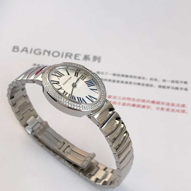BAIGNOIRE DE CARTIER – OVAL SHAPE SILVER WITH SINGLE LINE DIAMONDS