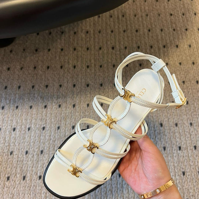 CLEMENCE MULTI TRIOMPHE 45 MM SANDAL IN WHITE LAMBSKIN