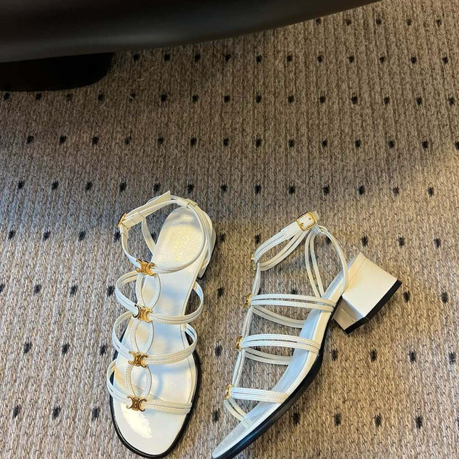 CLEMENCE MULTI TRIOMPHE 45 MM SANDAL IN WHITE LAMBSKIN